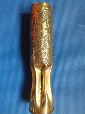 1915 Antique WW1 France Battle Champagne Engraved Brass Shell Case Trench Art