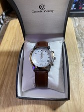 Crane & Viceroy Gold-Tone Radio-Controlled Brown Strap Watch 5ATM