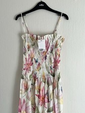 H&M Cream White Pink Floral Kingfisher Bird Print Maxi Dress Size S BNWOT