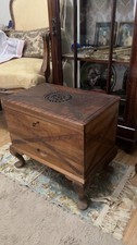 Unusual Vintage  Indian Hand Carved Sewing Table With Drawer & Lift Out Tray