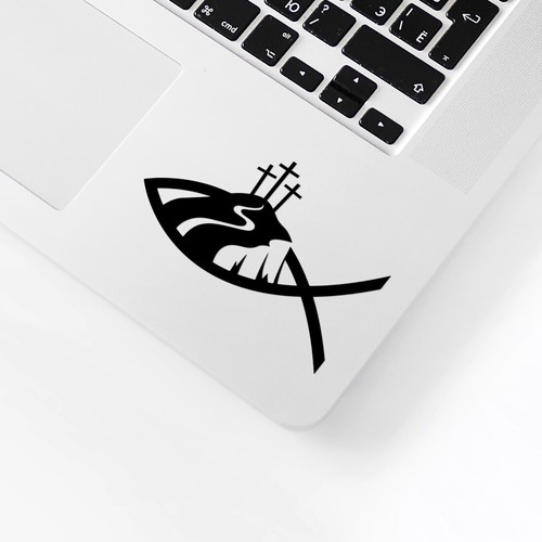 Jesus fish cross vinyl decal - fish,