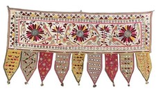 Antique/Vintage Indian Toran 1920s. Hand embroidered in cotton. Decorative.