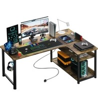 L Shaped Gaming Desk 130x80CM with Power Outlets Corner Computer Desk