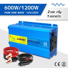 600W 1200W Pure Sine Wave Power Inverter 12V to 230V Car Converter Camping kit