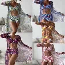 cover up sleeved Beachwear kimono sarong Swimwear Bathing Suit 3 pcs Bikini set