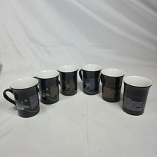 Set Of 6 Kiln Craft Coffee Mugs Irish Parisian Caribbean Vintage Black