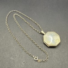 Vintage Sterling Silver Octagon Locket Pendant Belcher Chain