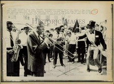 1971 Press Photo Edward "Kid" Ory plays trombone at New Orleans jazz fest, LA