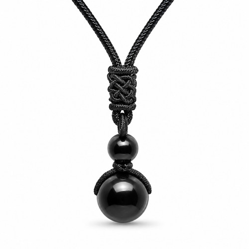 Obsidian ball pendant necklace - pendant,