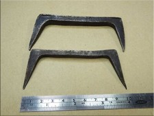 Pair Antique Iron Bench Dogs 4" Blacksmith Forged Hand Made Vintage UK