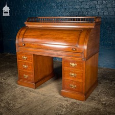 Roll Top Bureau Desk, Impressive 19th C Mahogany