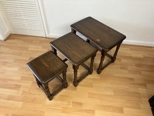 Vintage Old Charm Style Priory Solid Oak Set of 3 Nesting Tables Side Tables