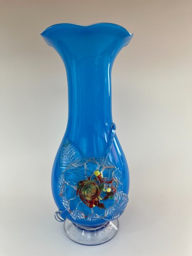 Blue murano style glass vase - murano,
