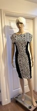 Closet London Womens UK 14 Black White Floral Knee Length Body Con Party Dress