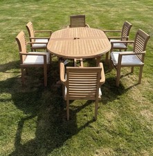 Teak Garden Furniture Set 1.8m - 2.4m Dining table & 6 Chairs 4cm Thick Tabletop