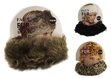 Headband Luxury Faux Fur Animal Wrap Around Head Bands, Winter Ski Gift