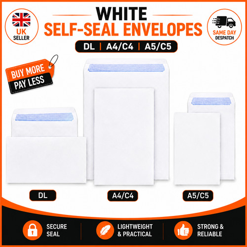 White envelopes dl plain - white,