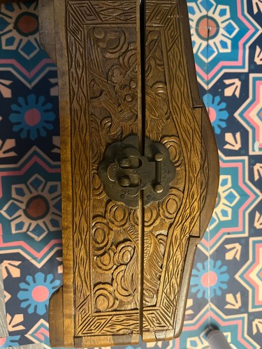 Carved wooden trinket - wooden, chest