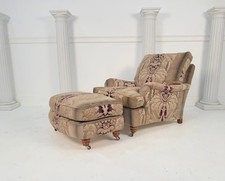 Duresta Lansdowne Purple Beige Grey Floral Howard Arm Chair & Stool - RRP £3,050
