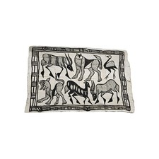 A Vintage African Tribal Mud Cloth Rug, Hand Painted with Animals, from Gambia