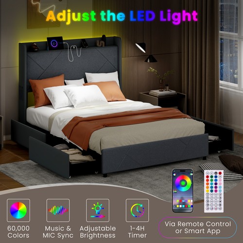 Upholstered bed frame with - bed,