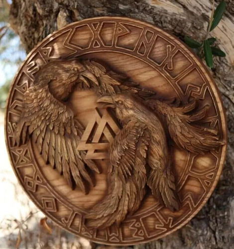 Viking symbol raven - symbol, wooden