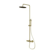 Thermostatic Shower Mixer Multi Head Brass Gold Effect Round Rainfall Vintage
