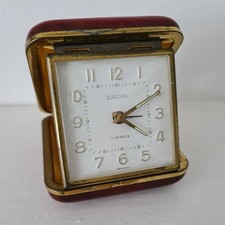 Vintage Europa 2 Jewels Red Travel Alarm Clock Mechanical Wind-Up - Germany