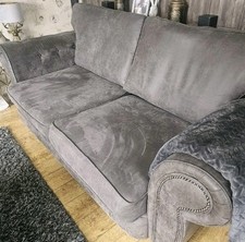 CHESTERFIELD  Suede Leather 3 Seater Sofa Grey in perfect condition Scotch Guard