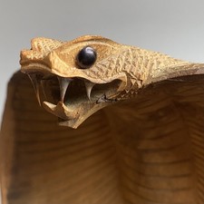 Vintage 10” Hand Carved Wooden Cobra Snake - Indian Art Sculpture Ornament