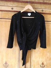 Kaliko tie front cardigan black loose knit with sequins size 12