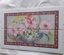 Pilkington Ceramic Tiles Set Framing 6 Tiles Floral Pattern Vintage Style