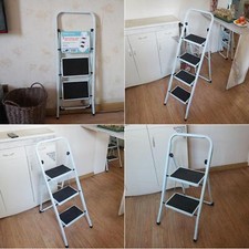 2 3 4 Step Ladder Portable Compact Folding Metal Non Slip Stool Heavy Duty Steel