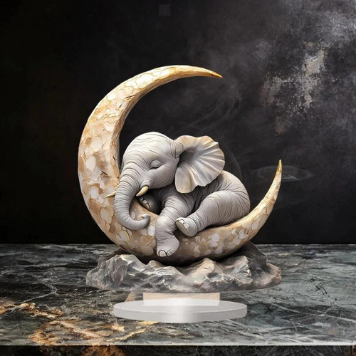 Elephant moon ornament - 2d,