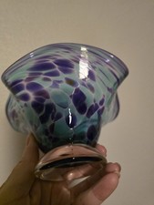 Hand Blown Ruffled Purple Blue