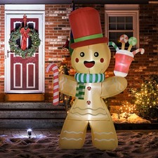 7.5ft Christmas Inflatables Gingerbread Man Blow-Up Outdoor LED Garden Display