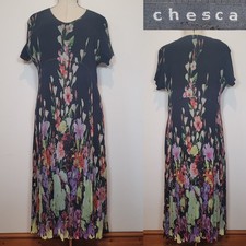 Chesca Floral Border Crush Pleat Dress Black Multicoloured Size 20-22