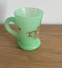 Small Jadeite Cup/Mug With Hand painted Flowers, Uranium Glass 