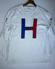 Tommy Hilfiger T-Shirt Mens XL Long Sleeve White Big H Logo EST 1985 NYC Graphic
