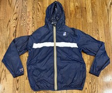 K-Way Le Vrai 3.0 Claude Hooded Rain Jacket Windbreaker Blue Stripe Unisex XL