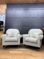 Pair of Upholstered Armchairs By Wesley Barrell– Brass Castors /Lounge Chairs