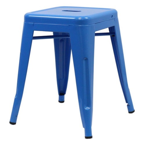 Tolix style low stool - low, blue