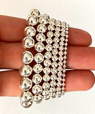 Sterling Silver Bead Ball Stretch Elastic Bracelet 3 4 5 6 8 or 10mm Diameter
