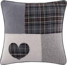 Tartan & Patchwork 18" Charcoal & Grey Cushion Cover Stag & Highland Heart