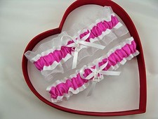 NEW Fuschia White Wedding Garter SELECT: Single,Set,Reg, plus size, charm