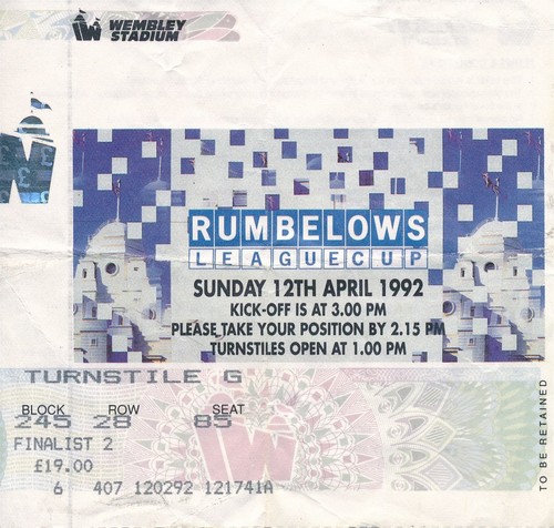 Ticket league cup final 1992 - ticket:,