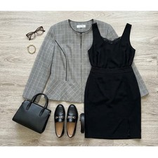 Tahari ASL Gray Plaid Full Zip