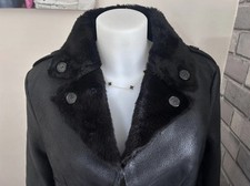 Wallace Sacks Women's Black Faux Leather Coat Size 14 New without Tag Faux Fur 