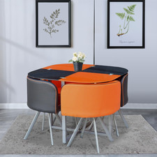 Dining Table and 4 Chairs Space Saver Glass Orange and Black Square Table