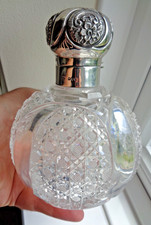 EXTRA LARGE VICTORIAN LONDON 1893 SOLID SILVER MOUNTED GLOBE SCENT BOTTLE